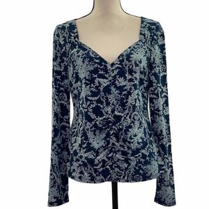MAXIME Navy Blue Floral Long Sleeve Top Size Large